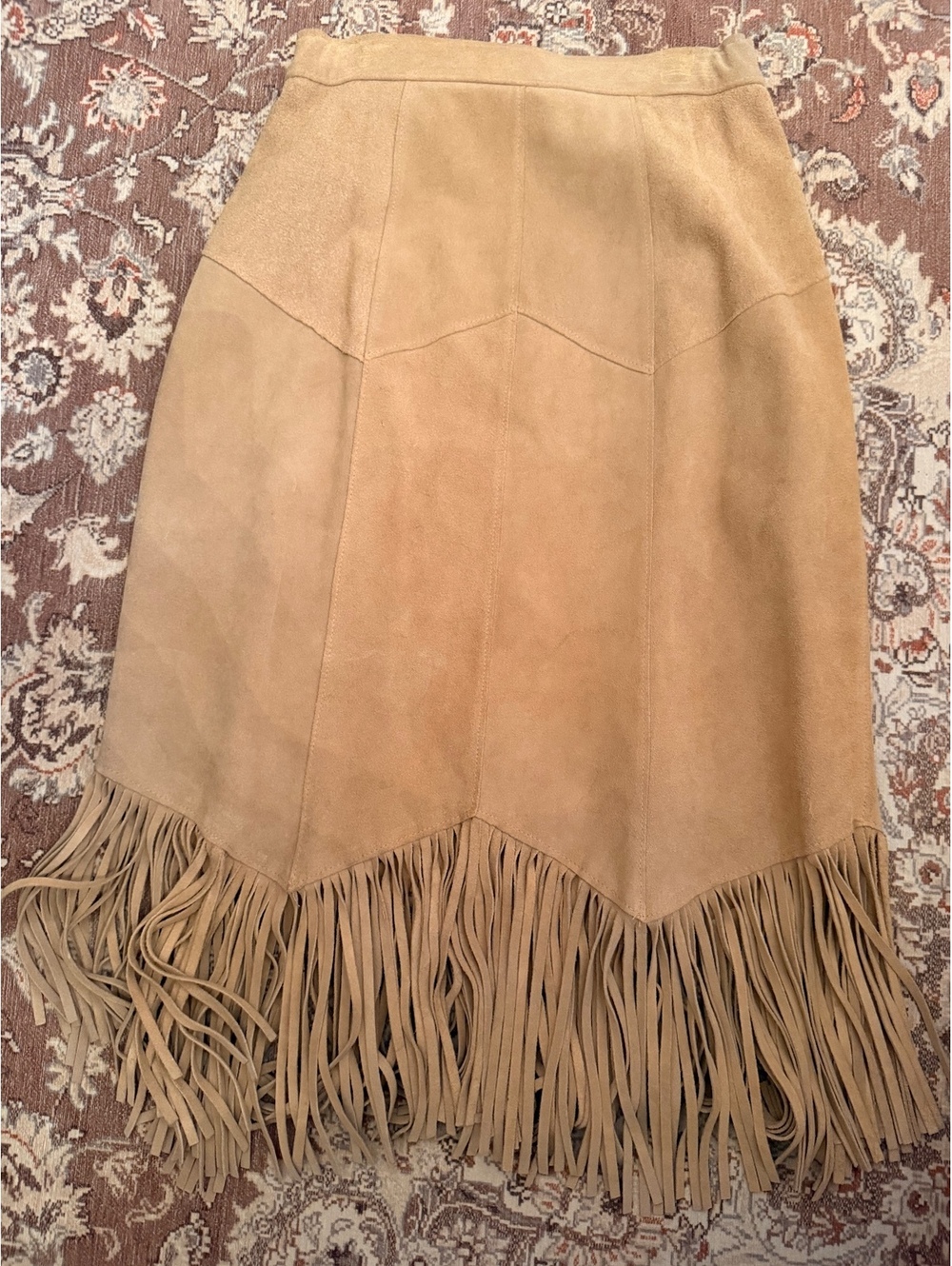 Vintage Western Genuine Suede Tan Leather Fringe Skirt - Picture 5 of 7